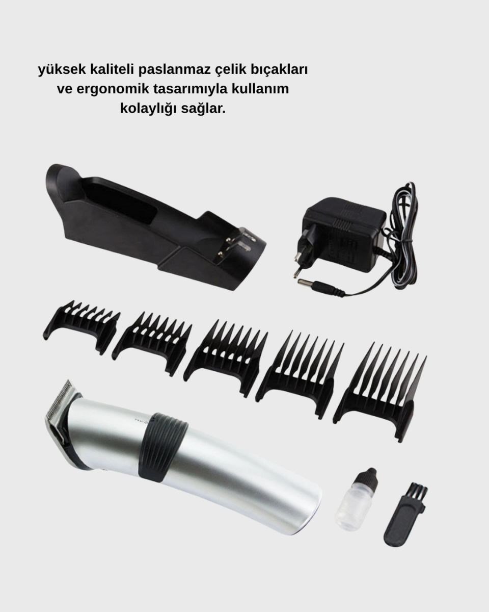 Profesyonel Şarjlı Saç Ve Sakal Kesme Makinesi – Paslanmaz Çelik Bıçaklı, Ergonomik Ve Sessiz Motorlu