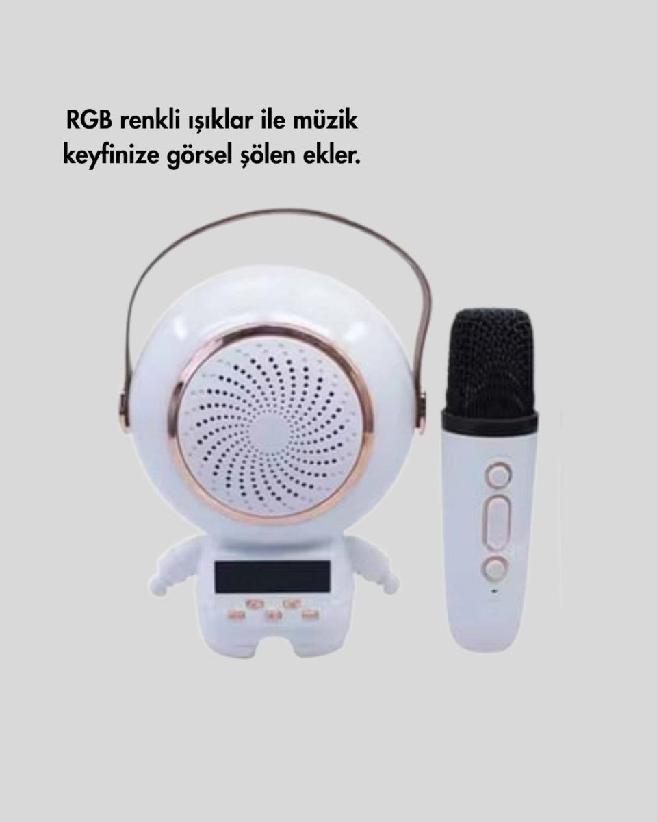 Renkli Işıklı Astronot Mini Bluetooth Speaker Ve Karaoke Mikrofon