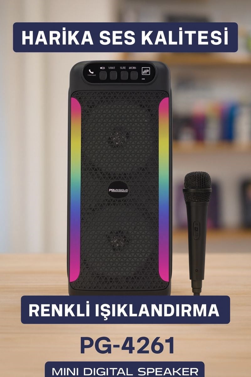 Rgb Işıklı Çift Hoparlörlü Taşınabilir Bluetooth Speaker Ve Mikrofon Yeni Nesil