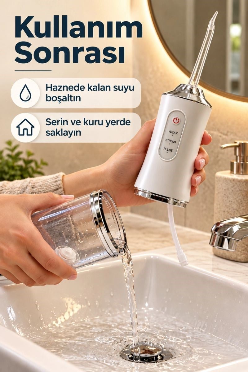 Şarj Edilebilir Ağız Duşu Üç Modlu Şeffaf Hazneli