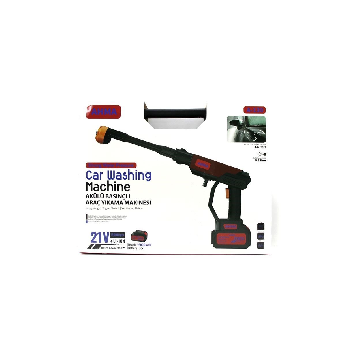 Şarjlı Araç Yıkama Makinesi 135W 19000RPM 21V 12000mAh