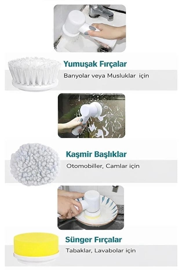 Şarjlı Elektrikli Temizlik Fırçası Mutfak Banyo Lavabo Ve Küvet İçin Çok Amaçlı Döner Fırça