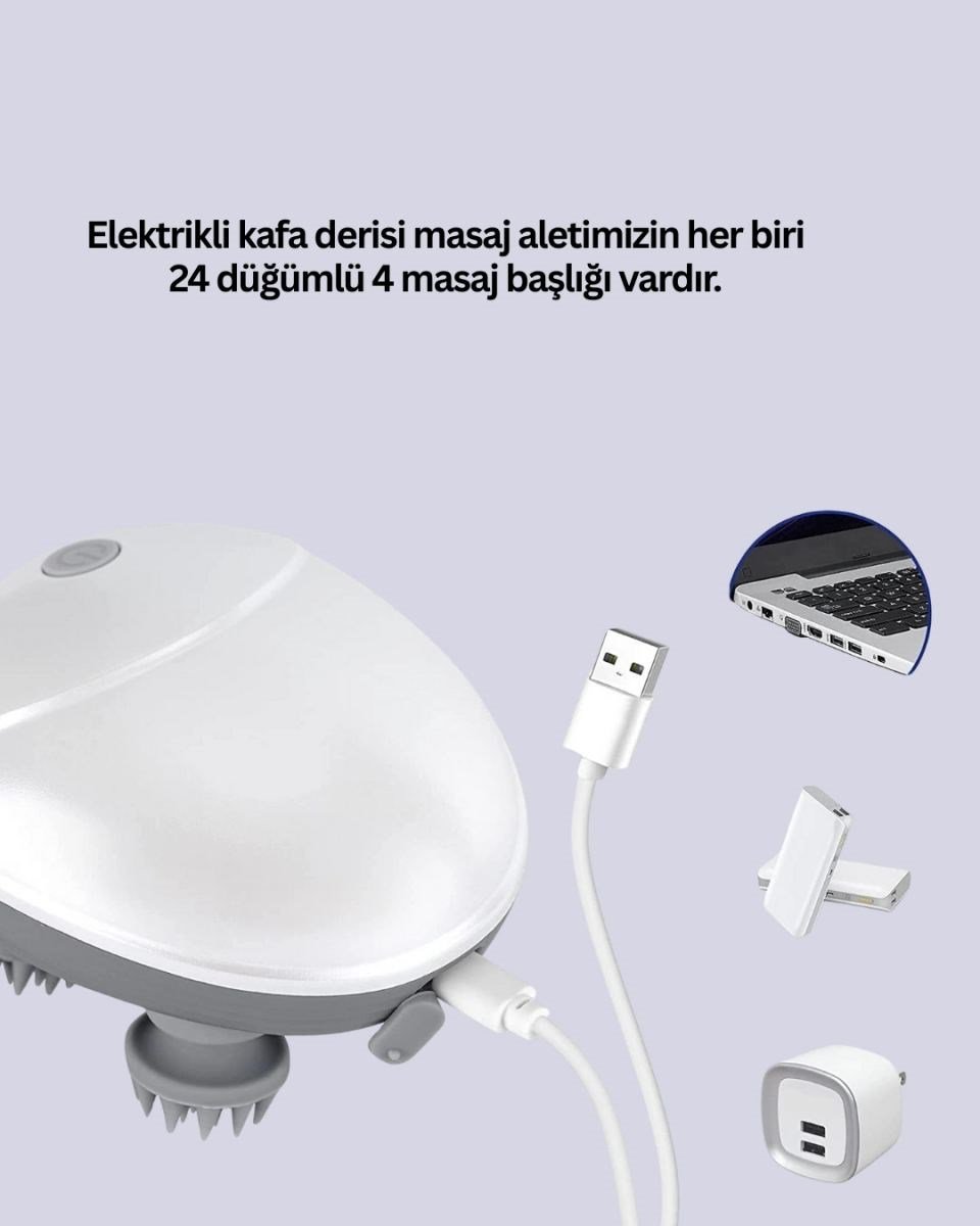 Şarjlı Kafa Masaj Aleti 3 Hız Ayarlı Derin Masaj