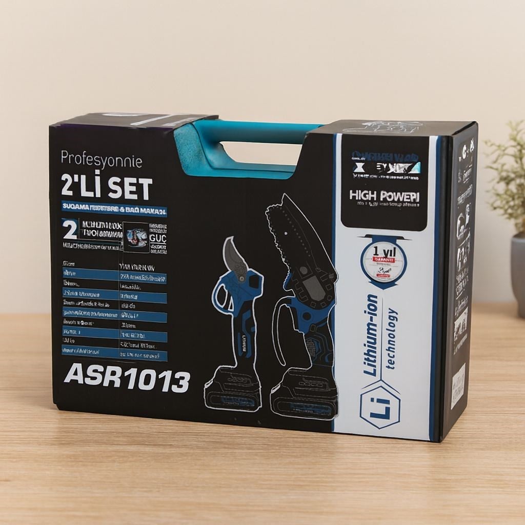 Şarjlı Zincirli Budama Testere 18V 1500mAh (6-8 inç) 2'li Set + Bağ Makası