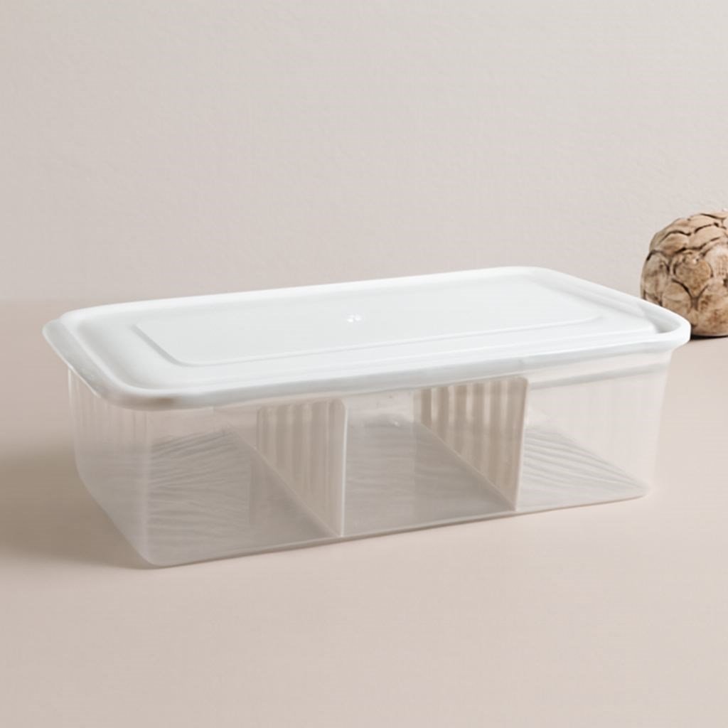 Şeffaf Plastik Buzdolabı Organizeri 6 Litre Kapaklı 3 Bölmeli
