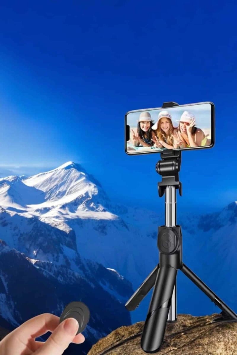 Selfie Çubuğu Tripod Kumandalı Telefon Tutucu Siyah