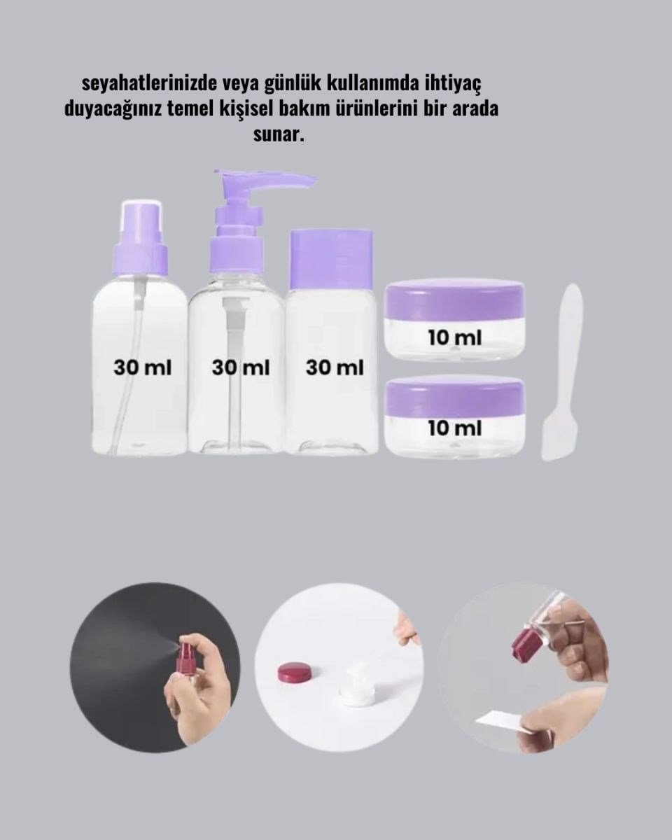 Seyahat Banyo Seti 5 Parça Şeffaf Taşıma Çantalı 30 Ml