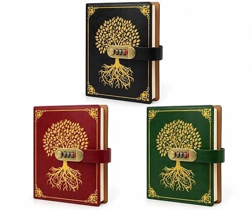 Şifreli Hayat Ağacı Desenli Deri Defter Alk6471
