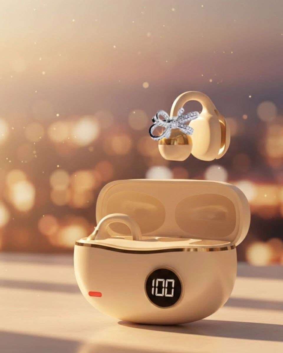 Şık Ve Taşınabilir Bluetooth Kulaklık Gün Boyu Kullanım 2 Kurdele Küpe Hediyeli