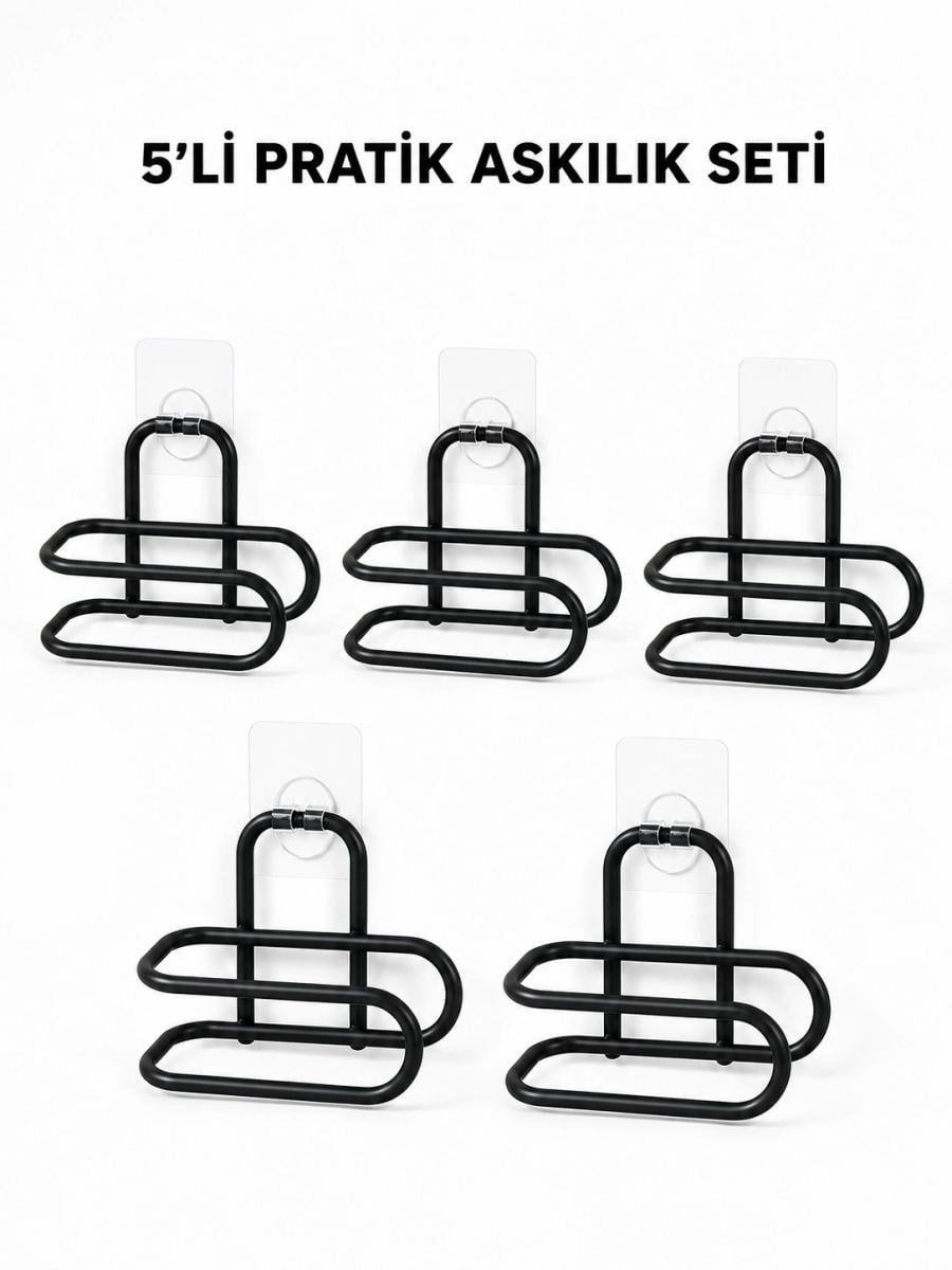 Siyah Metal Wc Kağıtlık Yapışkanlı Tuvalet Kağıdı Rulo Tutucu 5 Adet Avantajlı Set
