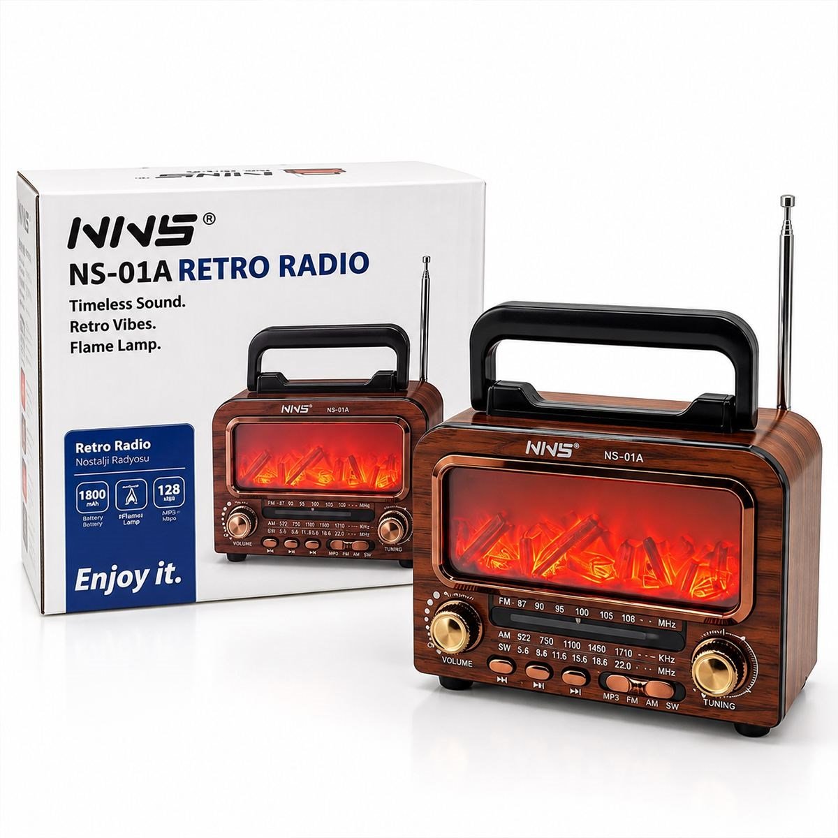 Şömineli Retro Radyo Hoparlör (Bluetooth, AM/FM/SW, USB/Type-C, TF)