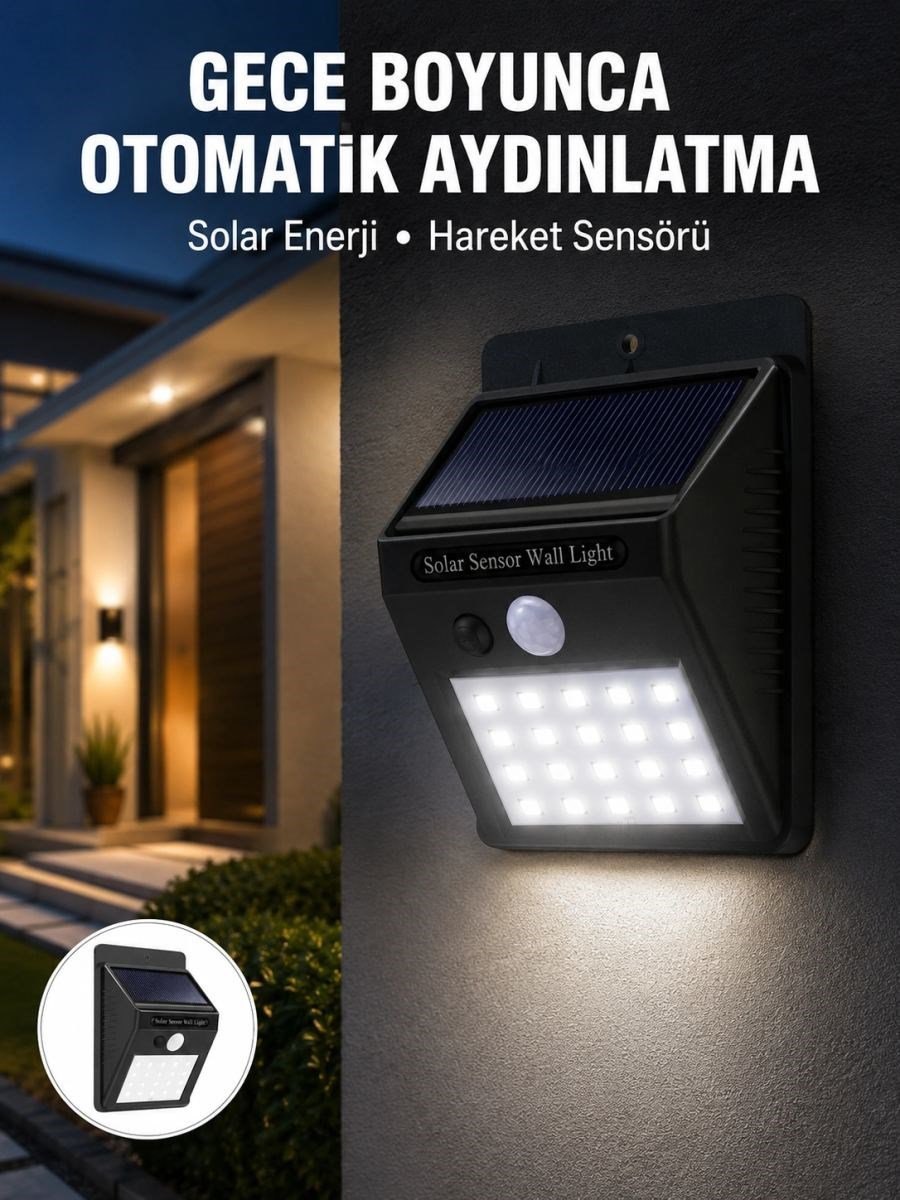 Su Geçirmez 20 Led Solar Aydınlatma | Dış Mekan İçin Pır Hareket Sensörü İle Akıllı Işık Yeni Nesil