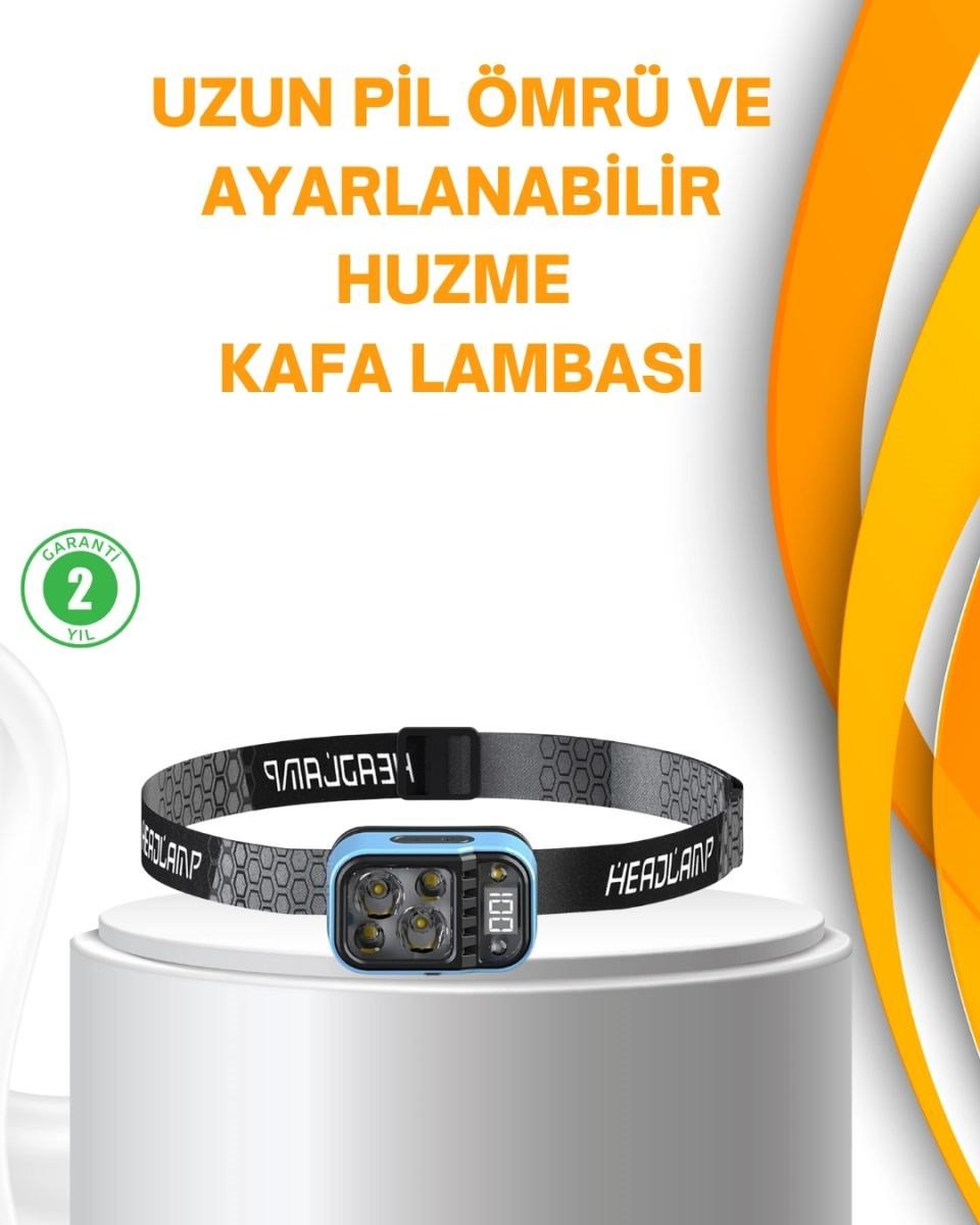 Su Geçirmez Led Kafa Lambası 53 Çalışma Modu Güç Ekranlı