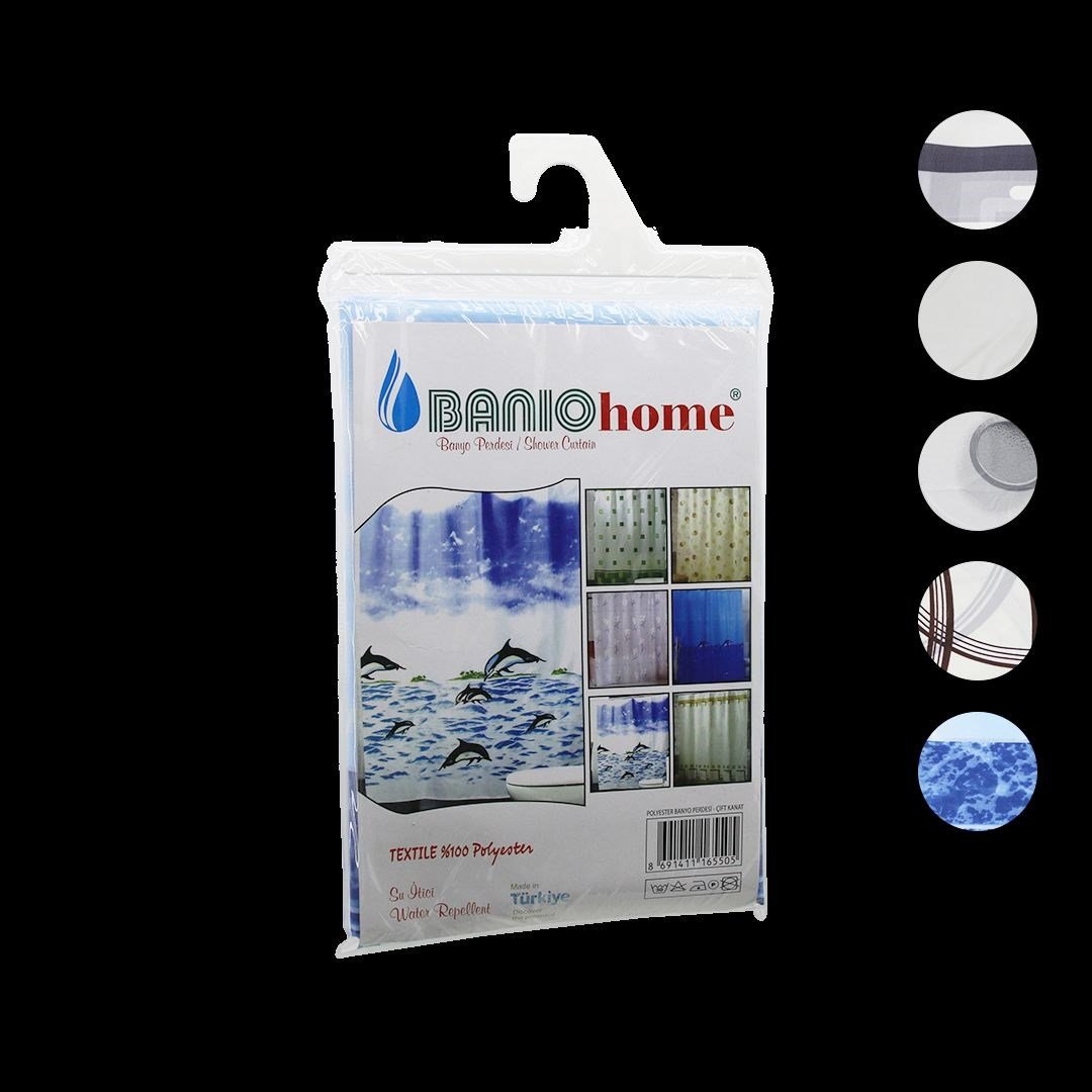 Su İtici Polyester Banyo Perdesi Çift Kanat