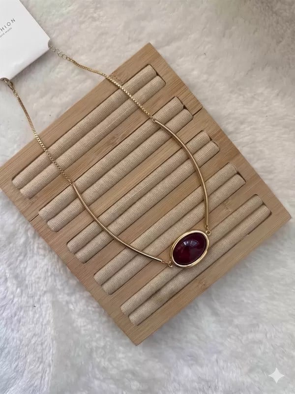 Taşlı Kolye - Bordo