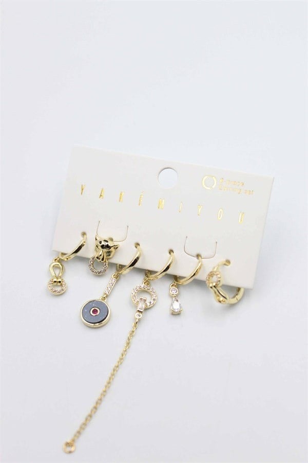 Taşlı Set Küpe - Altın