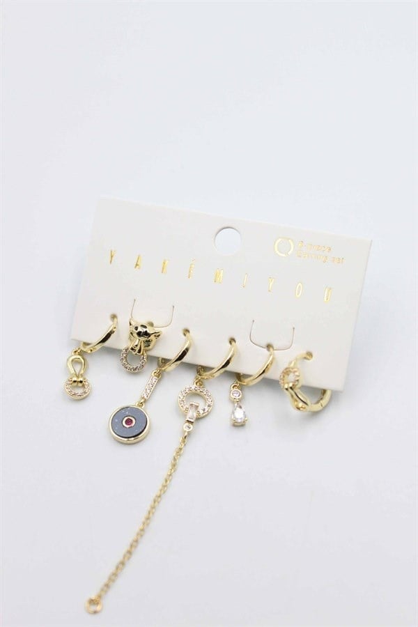 Taşlı Set Küpe - Altın
