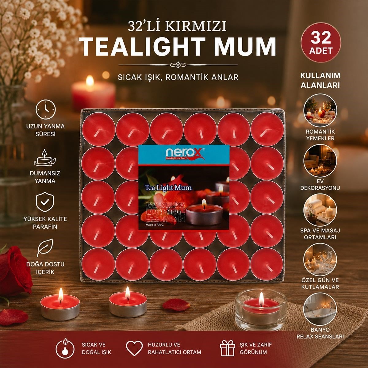 Tealight Yuvarlak Mum 32'li Mix
