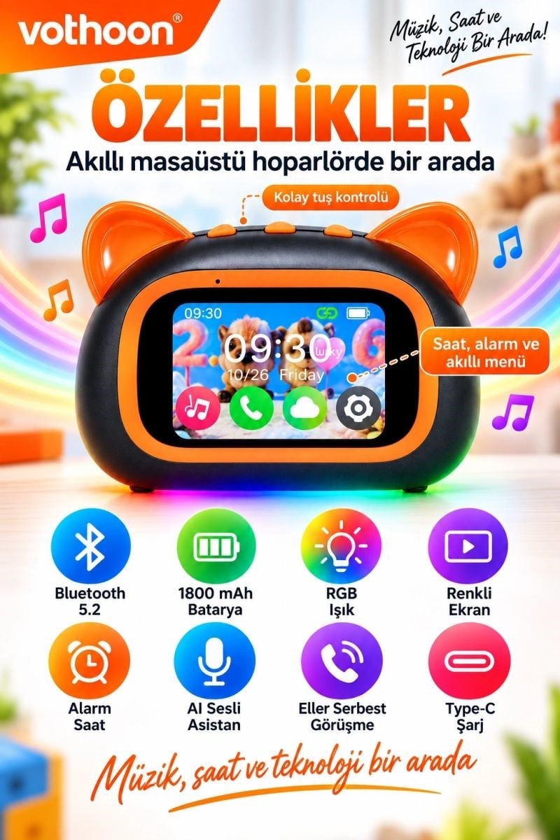 Tf39 Pro Yapay Zekalı Bluetooth Hoparlör – Renkli Ekran, Rgb Işık, Alarm Ve Saat