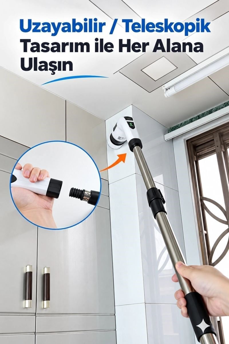 Turbo Clean Elektrikli Temizlik Fırçası 7 Başlıklı Kablosuz Şarjlı Döner Fırça