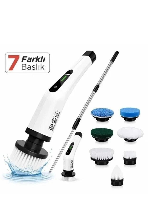 Turbo Clean Elektrikli Temizlik Fırçası 7 Başlıklı Kablosuz Şarjlı Döner Fırça