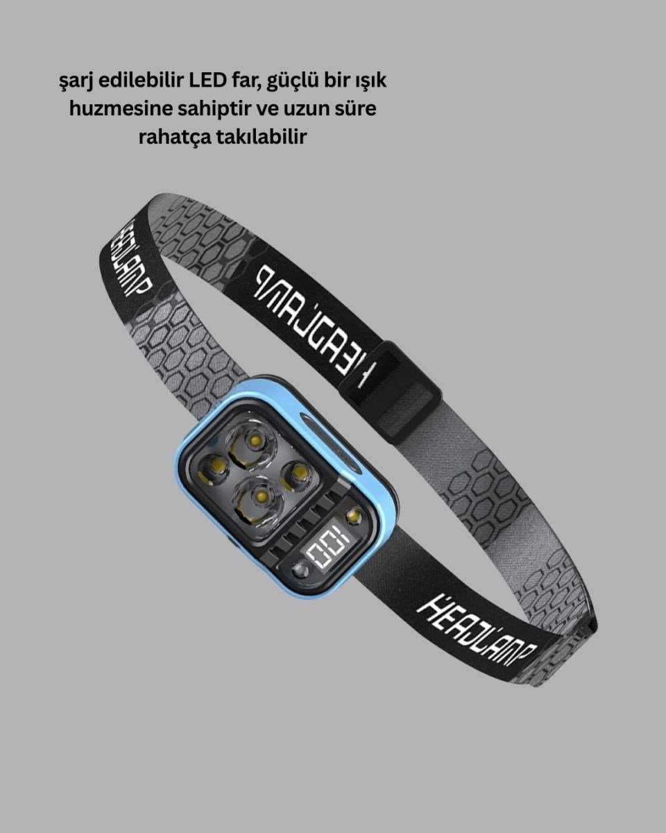 Type C Şarjlı Led Kafa Lambası Güç Göstergeli 53 Modlu