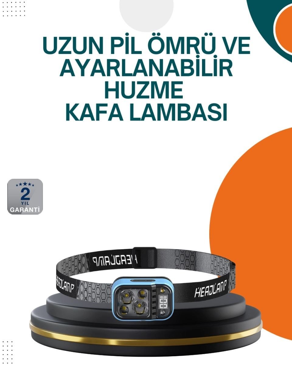 Type C Şarjlı Led Kafa Lambası Güç Göstergeli 53 Modlu