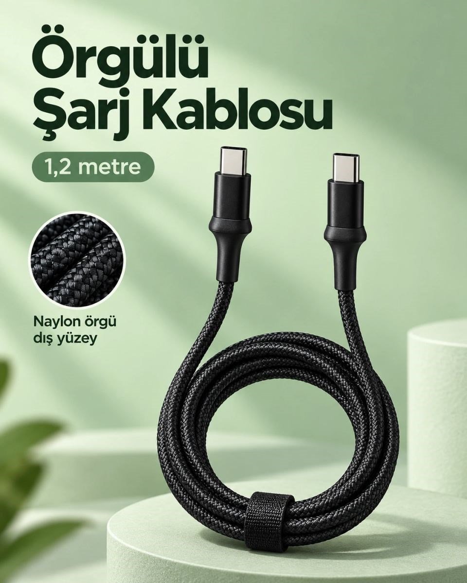 Type C To Type C Led Işıklı Şarj Kablosu 1,2 Metre