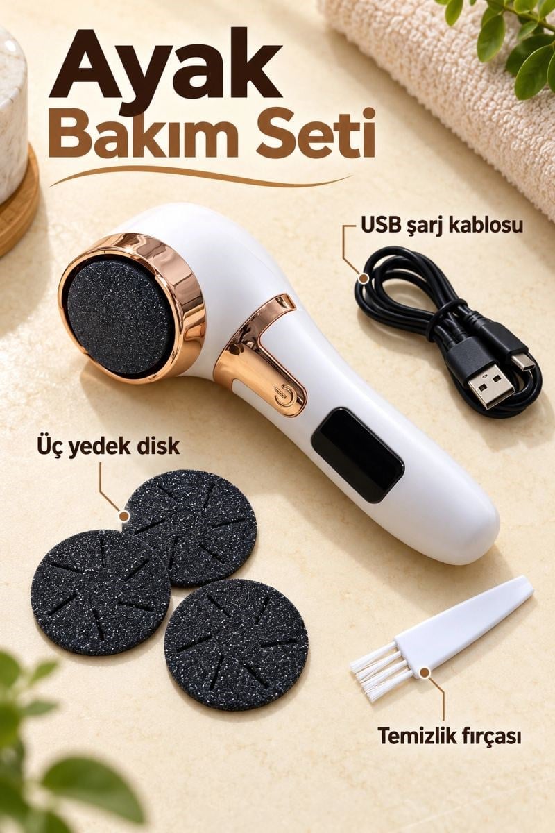 Üç Yedek Diskli Şarjlı Elektrikli Ayak Törpüsü