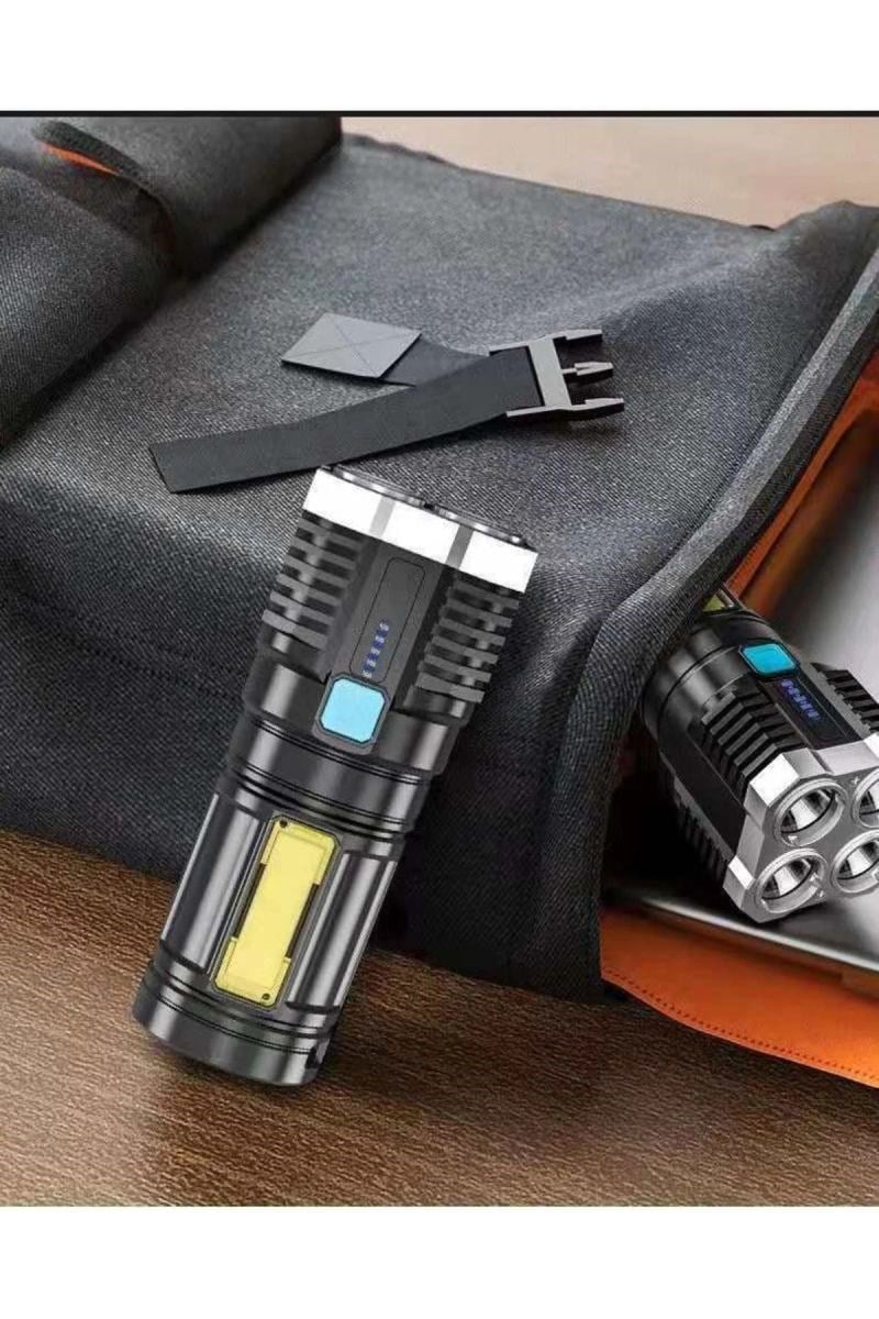 Ultra Parlak El Feneri Usb Şarj 4 Led+yan Cob Led Taktik Günlük Hayat Kamp Avcılık El Feneri