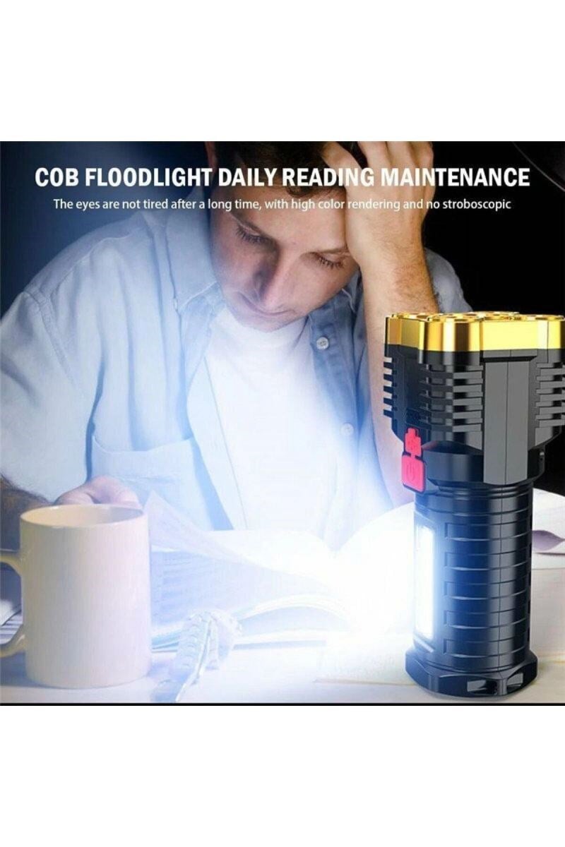 Ultra Parlak El Feneri Usb Şarj 4 Led+yan Cob Led Taktik Günlük Hayat Kamp Avcılık El Feneri