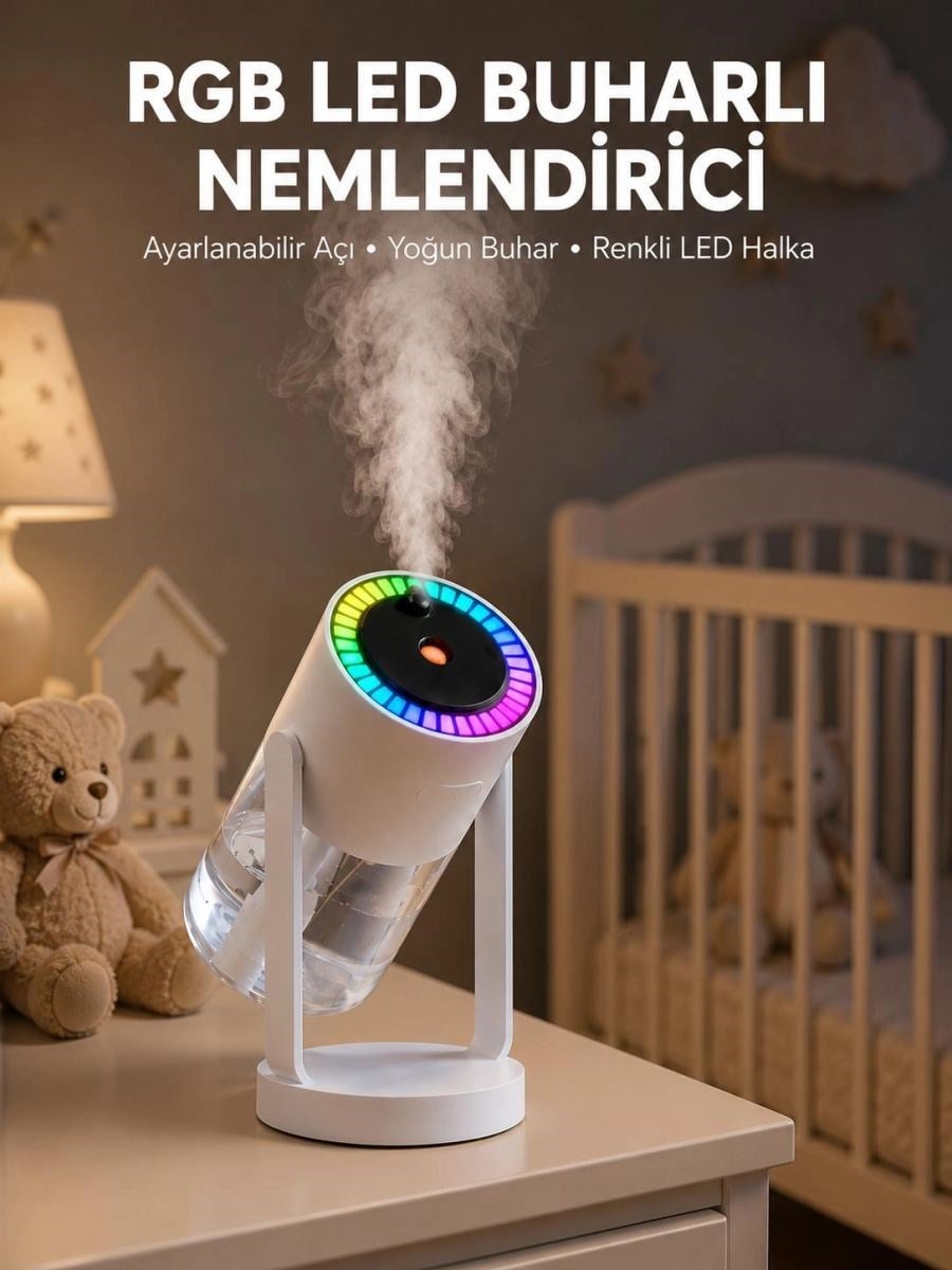 Ultrasonik Hava Nemlendirici Renkli Işık Ve Manuel Püskürtme Ayarı Yeni Nesil