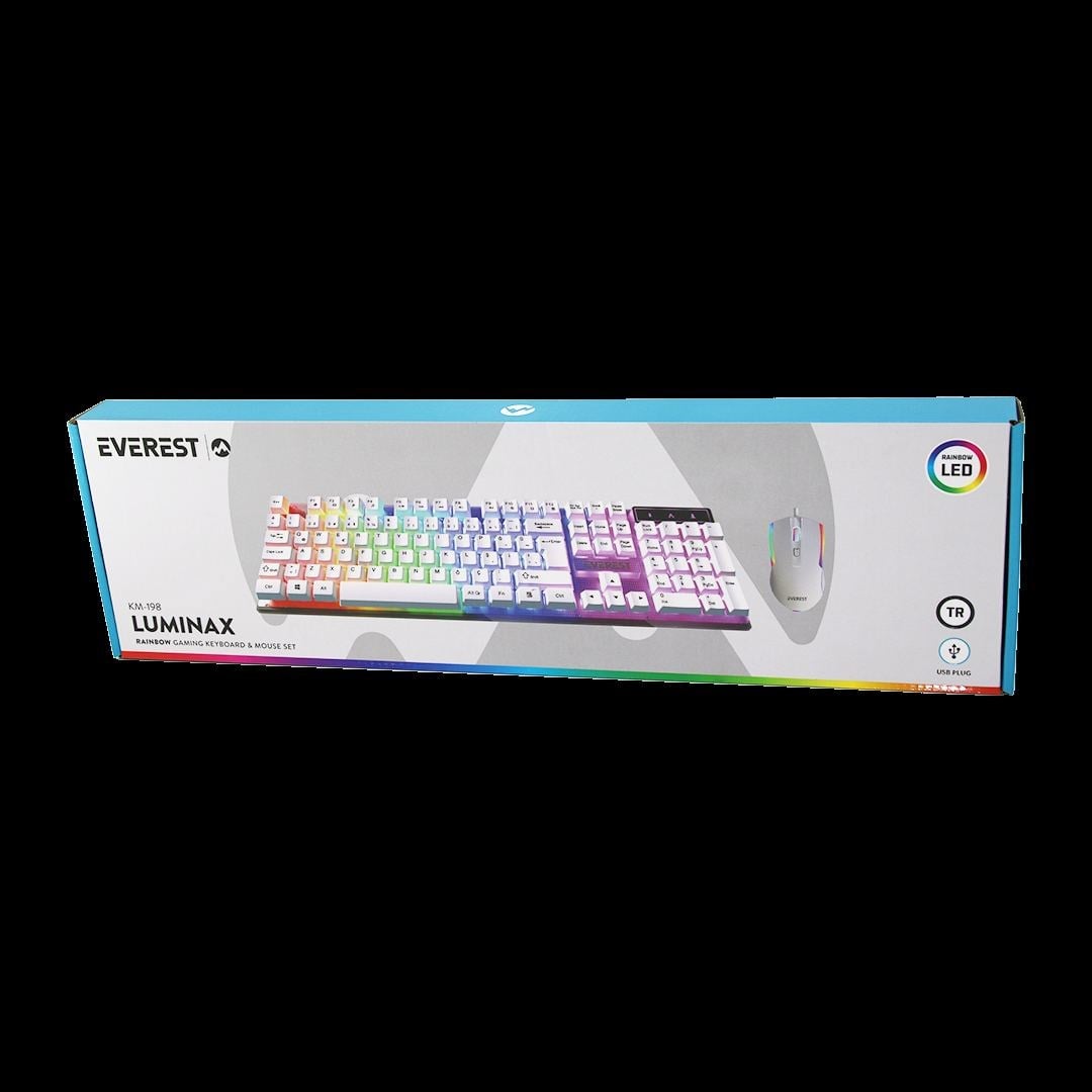 USB Kablolu Oyuncu Klavye ve Mouse Seti - Beyaz RGB