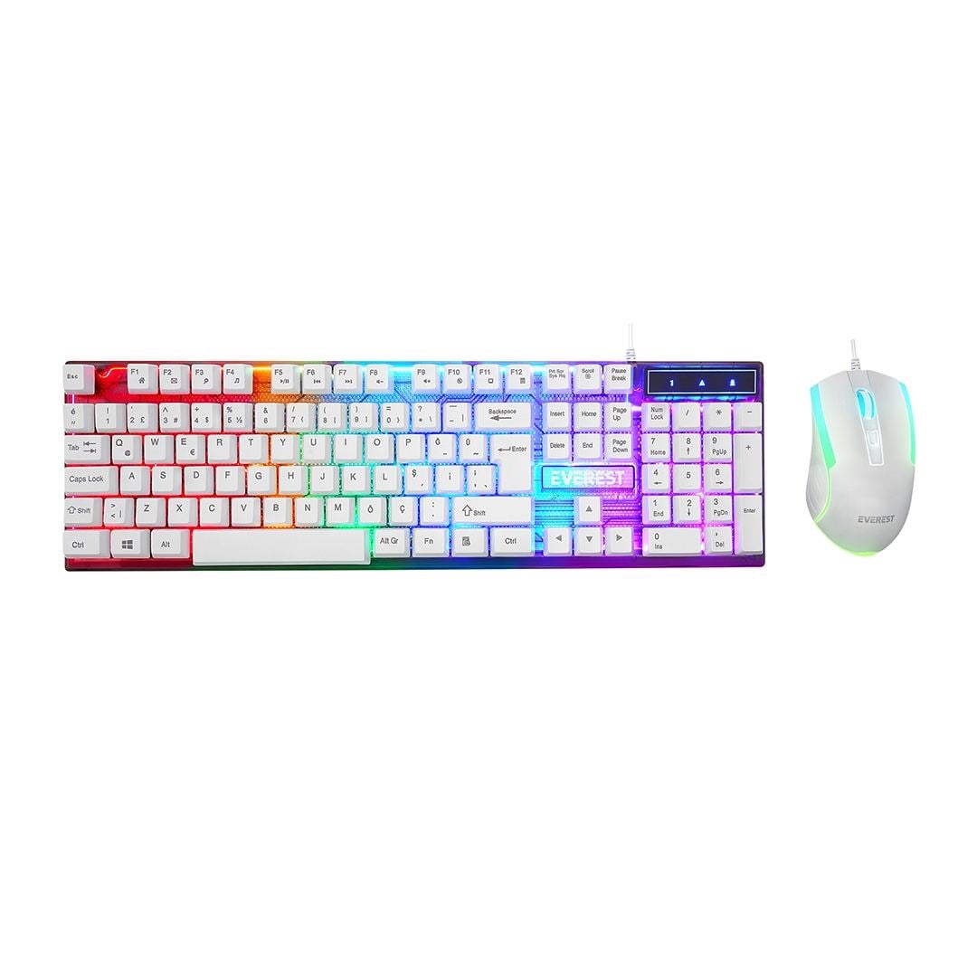 USB Kablolu Oyuncu Klavye ve Mouse Seti - Beyaz RGB