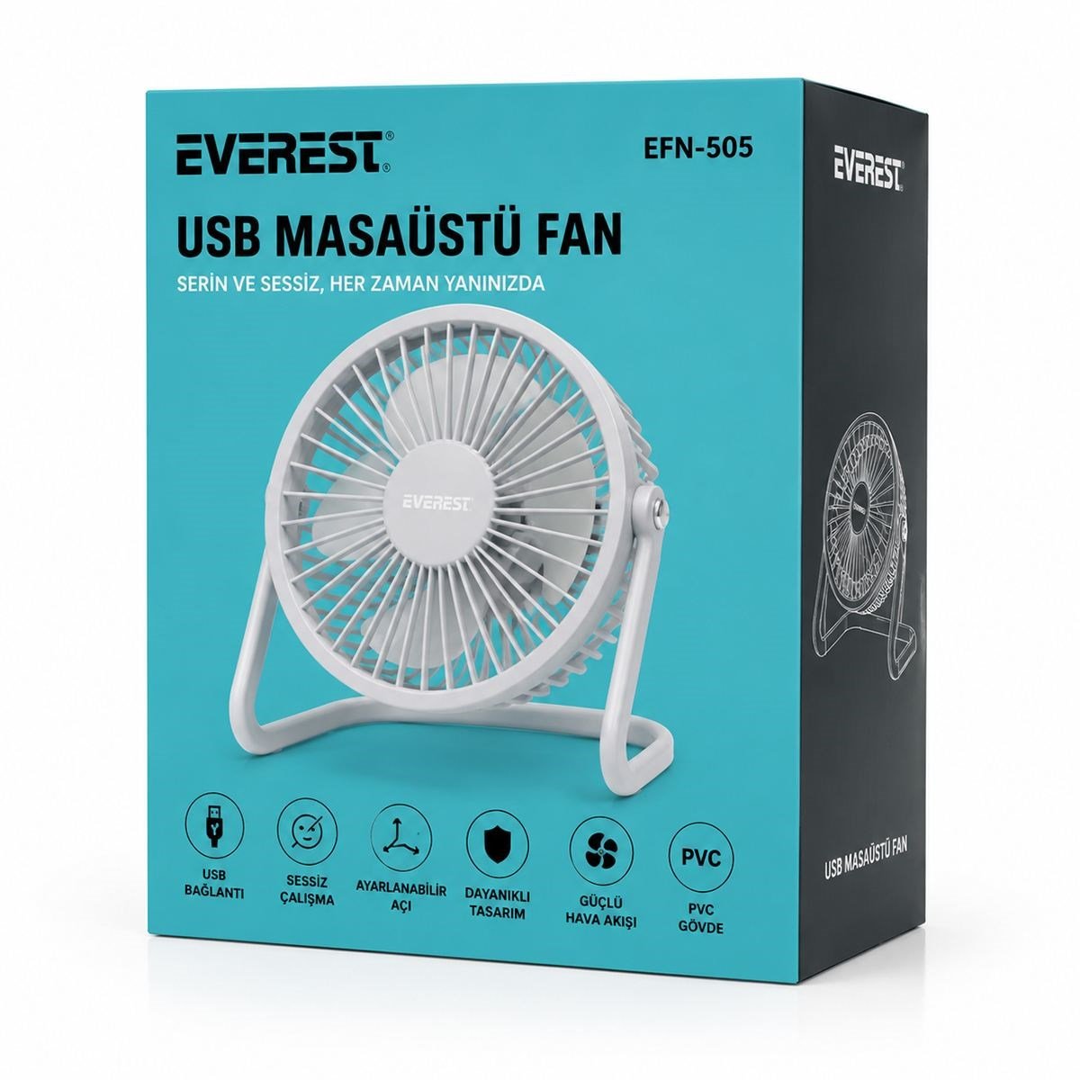 USB Şarjlı Masaüstü Fan 14.5x14.1 cm PVC Gövde