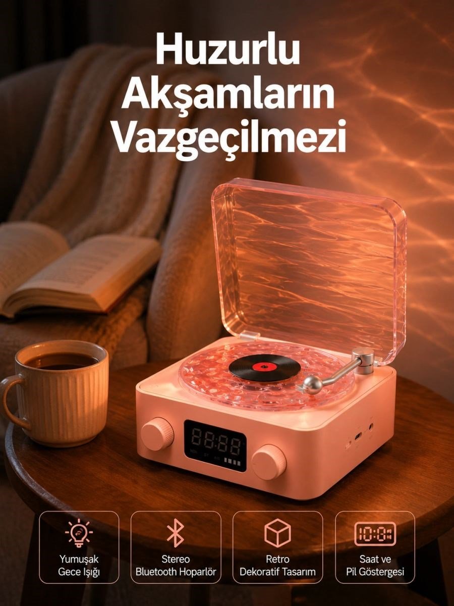 Vintage Tarz Bluetooth Hoparlör – Gece Işığı Ve Zaman Göstergeli Yeni Nesil