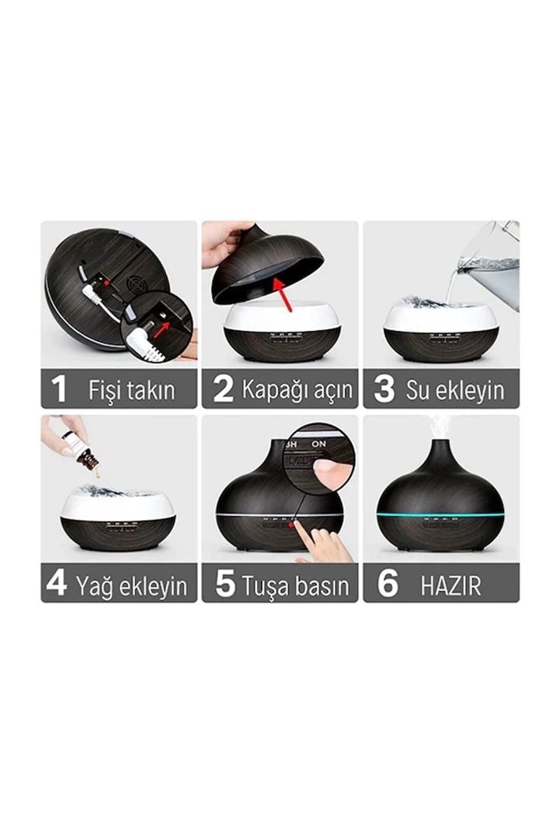 Vothoon Hava Nemlendirici 7 Led Işıklı Aromatik Oda Kokusu 550 Ml Kahve Aroma Difüzörü Buhar Makinası