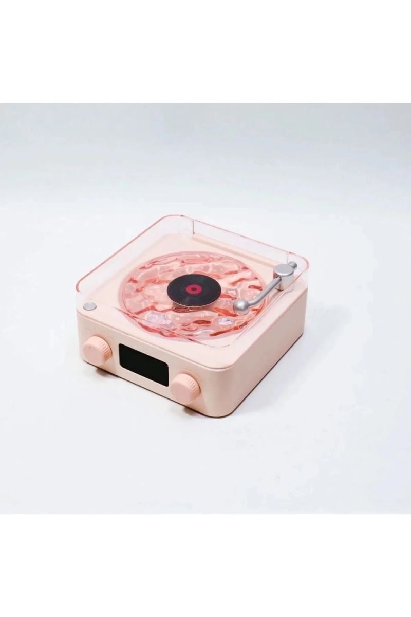 Waves Nostalji Plak Görünümlü Bluetooth Hoparlör 3d Ses Dalgası Retro Müzik Plak Pembe