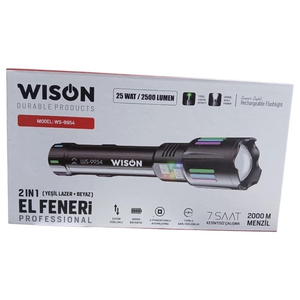 Ws-9954 25w  Zoomlu Yeşil Lazerli Metal Şarjlı El Feneri