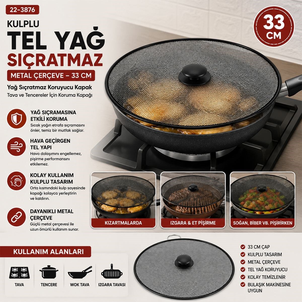 Yağ Sıçratma Koruyucu Tel Kulplu Metal Çerçeve