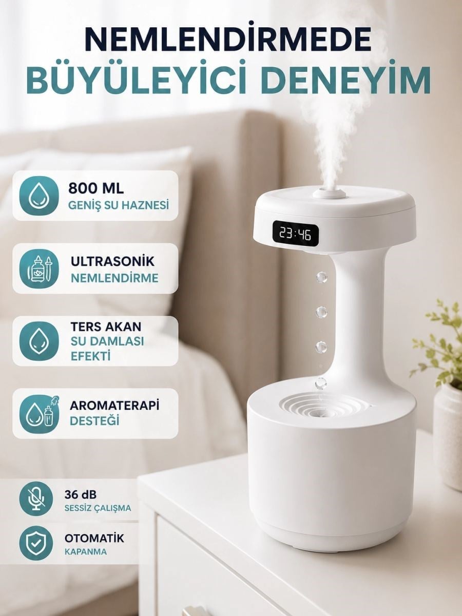 Yağmur Damlası Hava Nemlendirici Ultrasonik Buhar Makinesi 800 Ml Aroma Difüzör