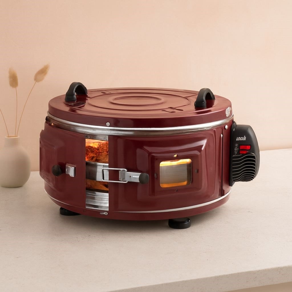 Yuvarlak davul fırın 1100W 46 cm - alüminyum tepsi, ön gözlem camı
