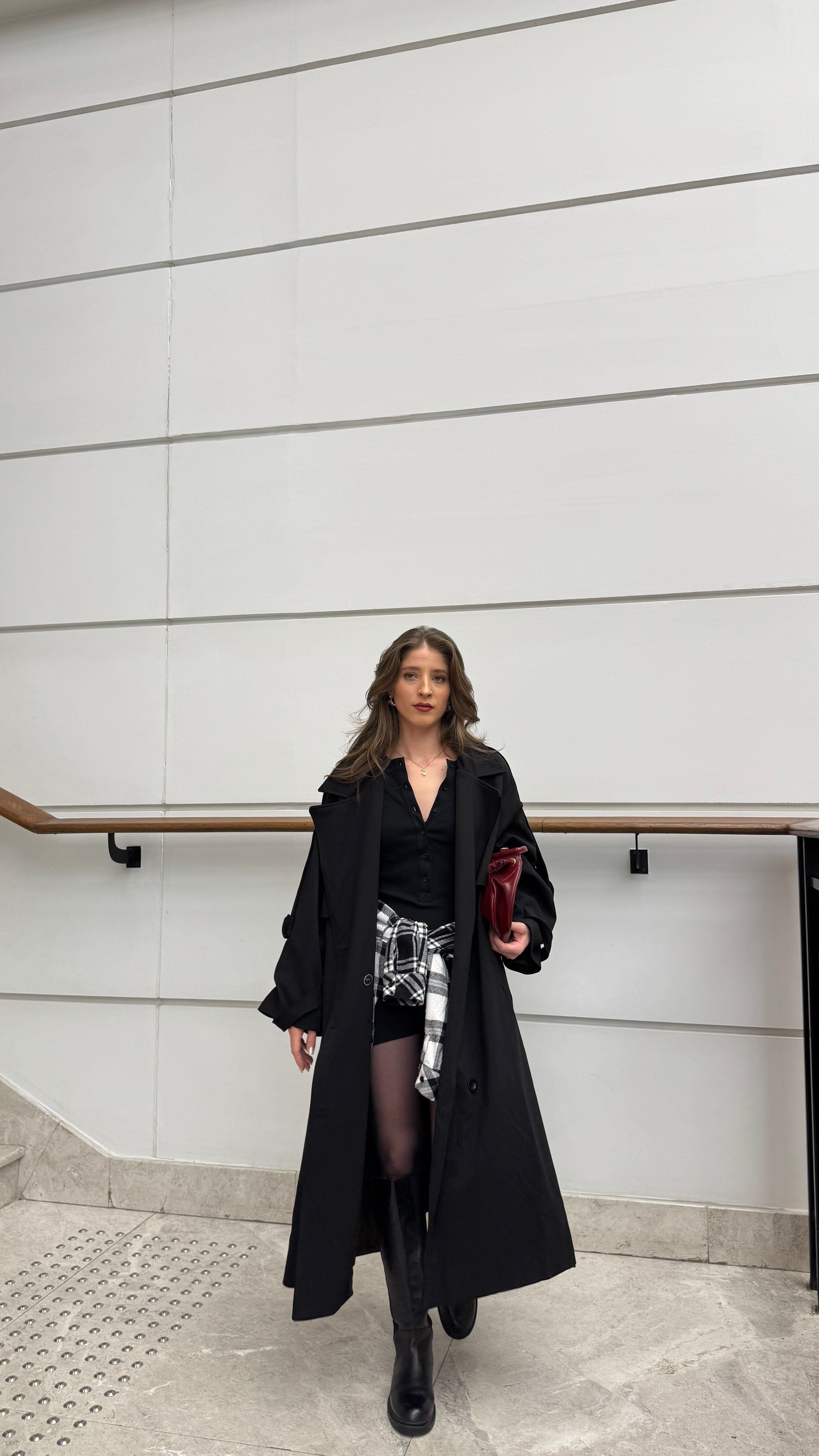 Siyah Oversize Trençkot-DIŞ GİYİM