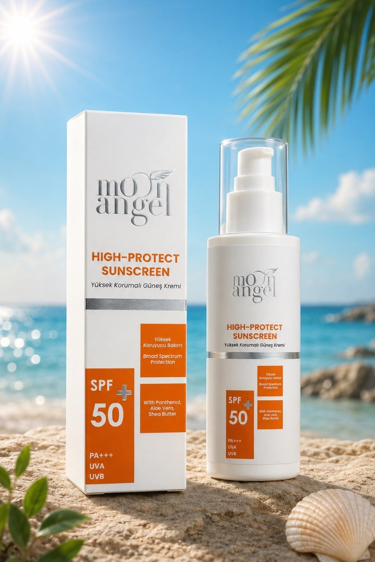 Moon Angel Güneş kremi SPF 50+ PA+++ UVA/UVB Spektrum Koruma Nemlendirici Yüz ve Vücut Güneş Koruyucu 50 mlMoon Angel