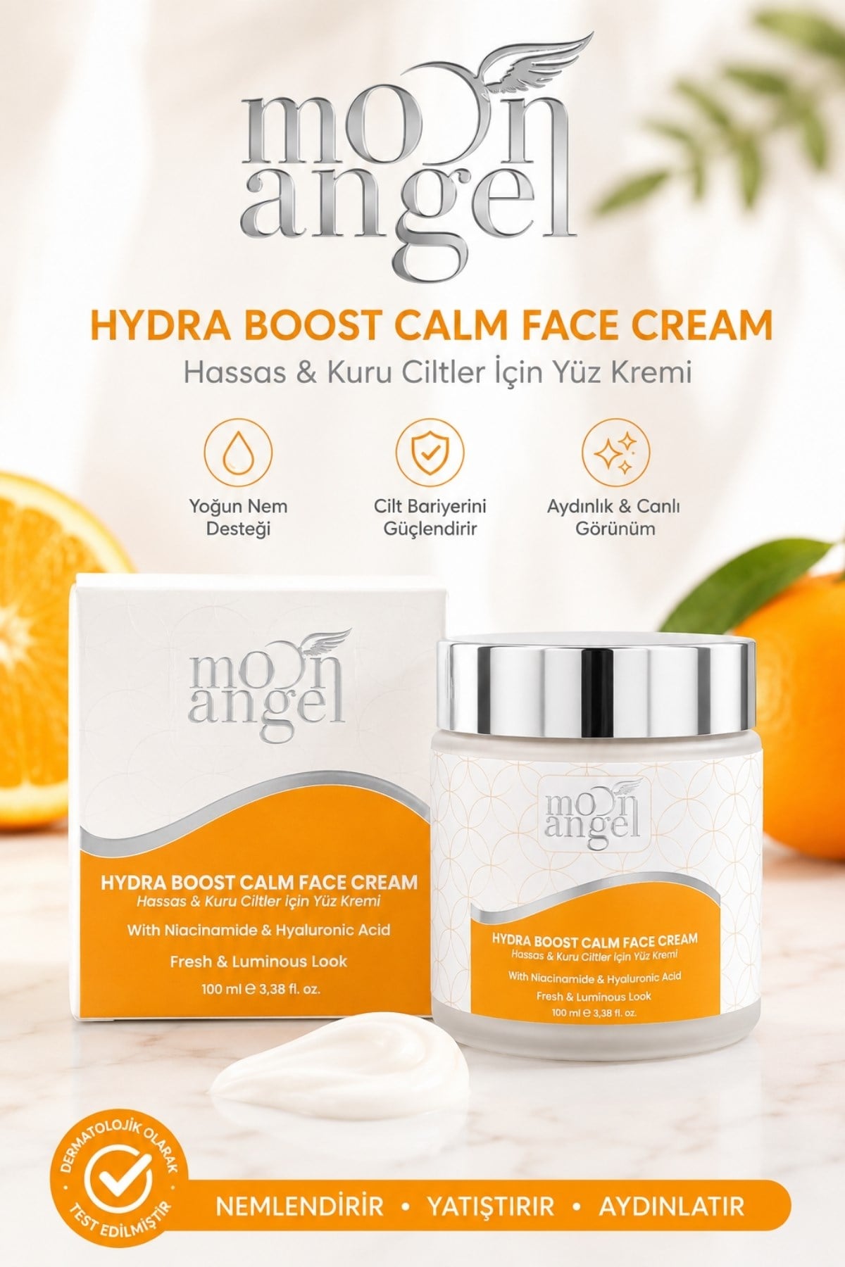 Moon Angel Hydra Boost Krem 100 ml Kuru Ciltler İçin Yoğun Nemlendirici Yüz Bakım Kremi (Niacinamide + Hyaluronik)Moon Angel