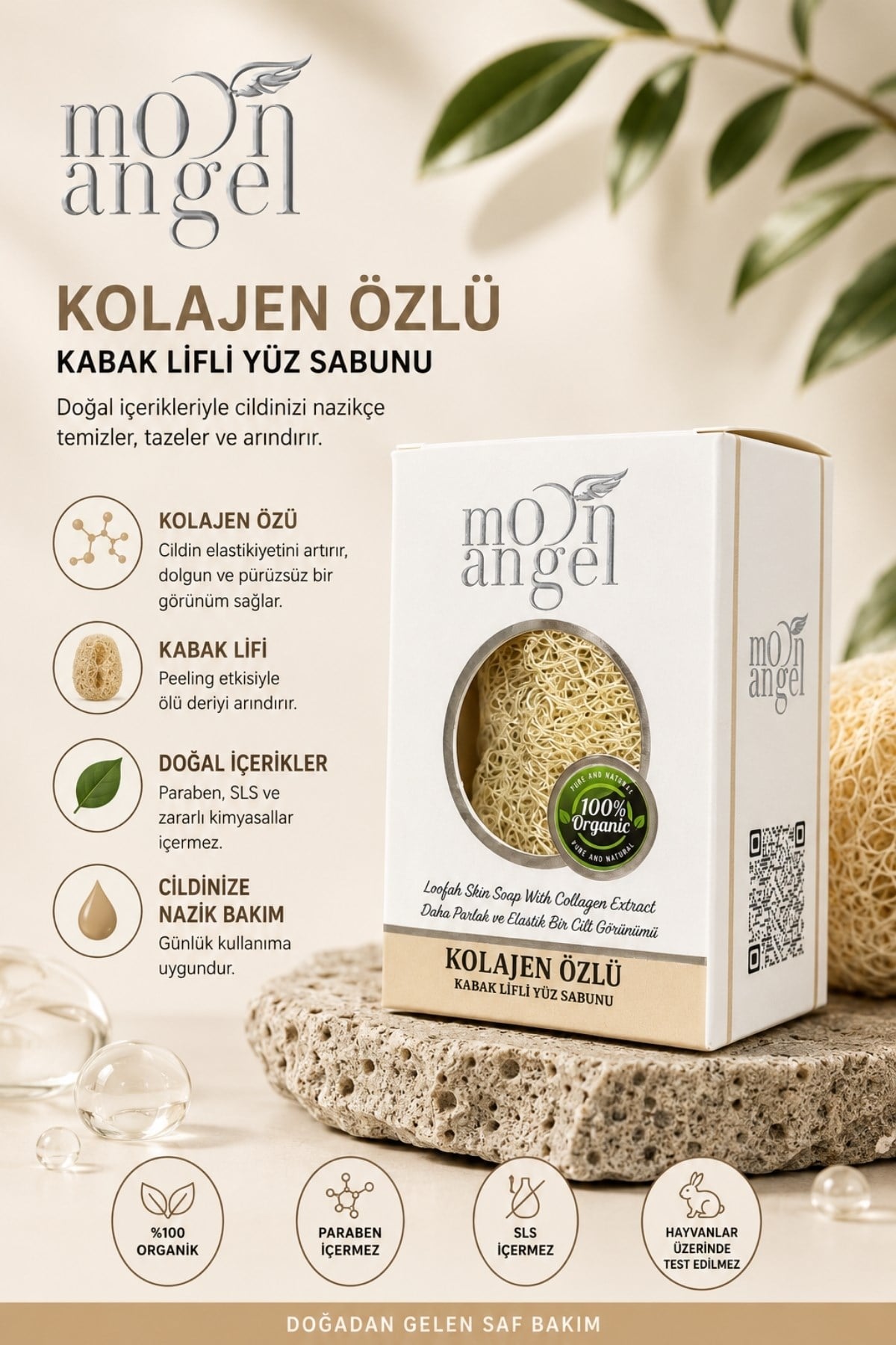 Moon Angel Kabak Lifli Sabun Kolajen Özlü Dolgun ve Pürüzsüz Cilt Bakım Sabunu Moon Angel
