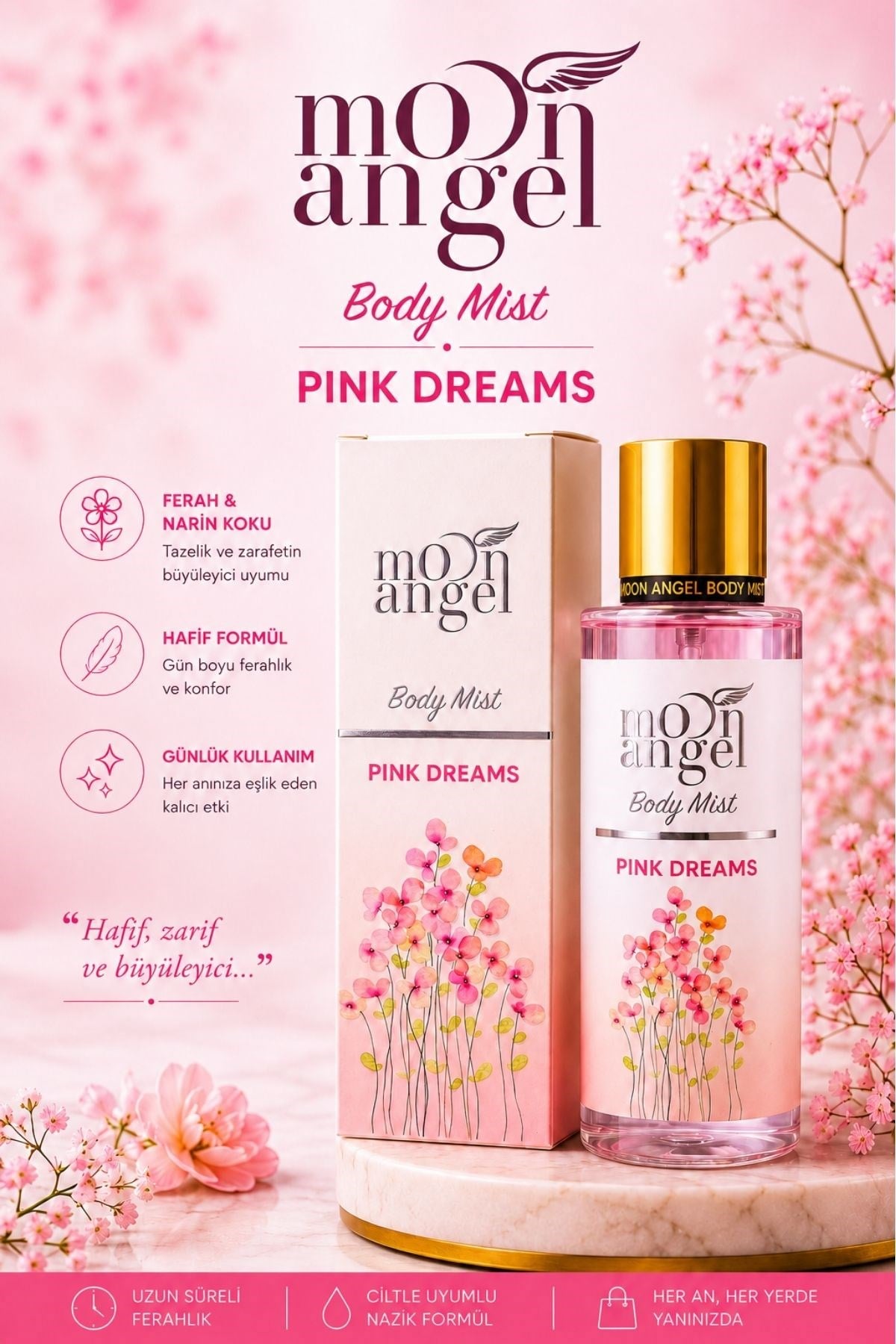 Moon Angel Kadın Parfümlü Body Mist Pink Dreams 250 ml Vücut SpreyiMoon Angel