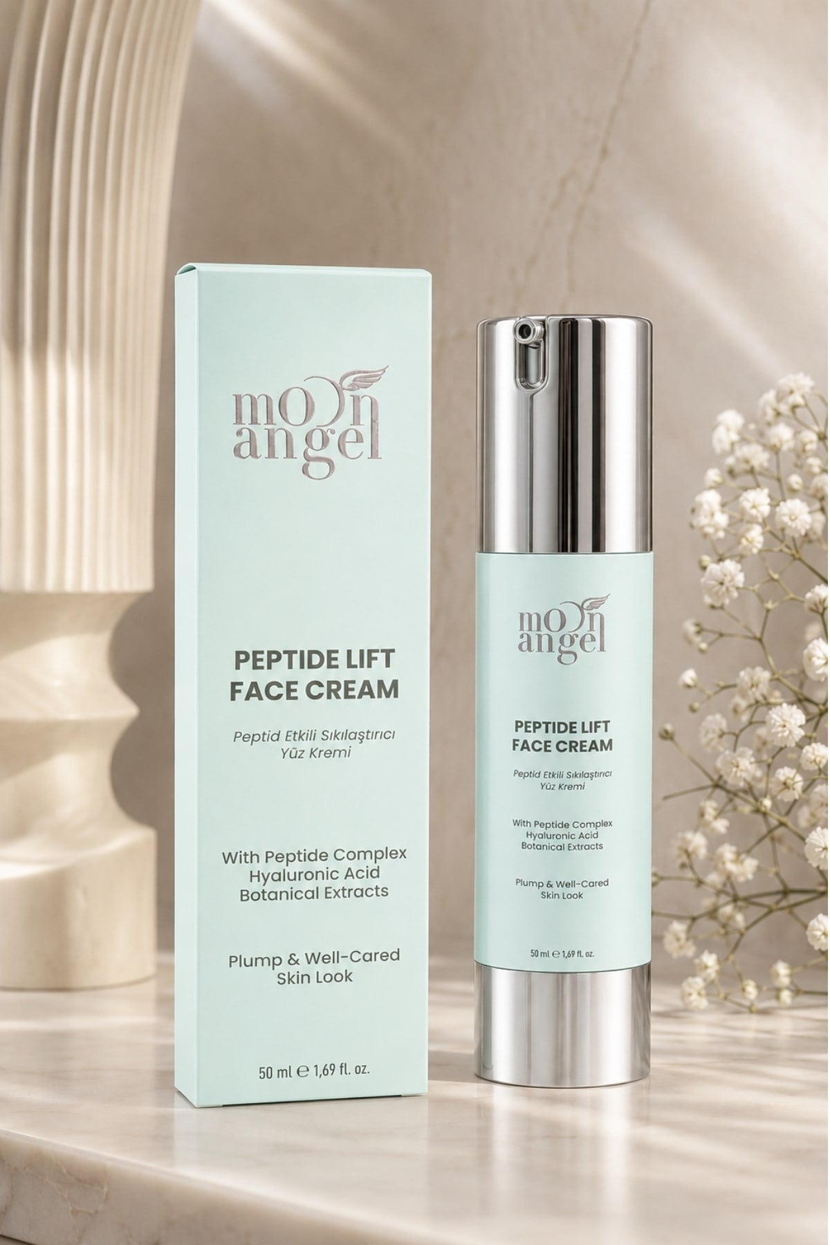 Moon Angel Kırışıklık Karşıtı Peptit Etkili Sıkılaştırıcı Cilt ve Yüz Kremi (Hyaluronic Acid Botanical Extracts)Moon Angel