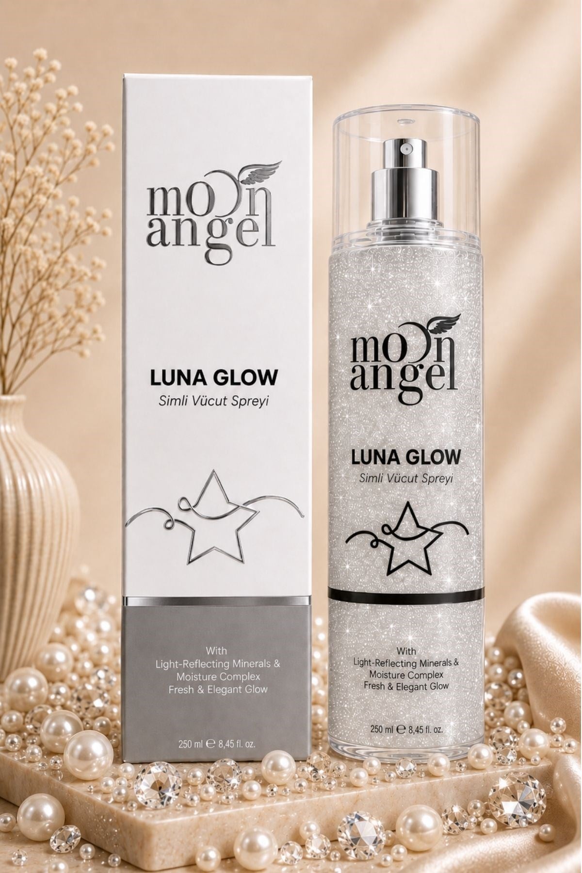 Moon Angel Luna Glow Simli Vücut Spreyi 250 ml Nemlendirici Işıltılı Body MistMoon Angel