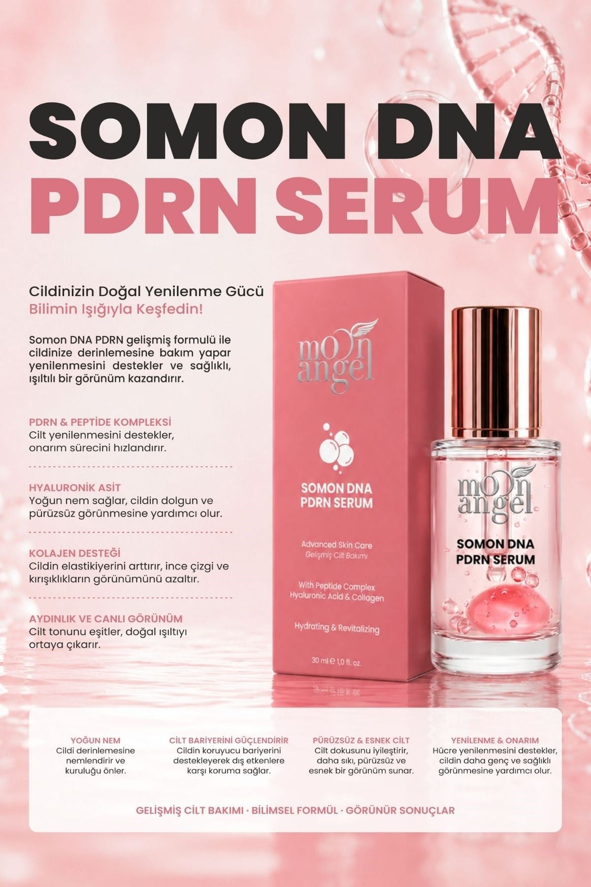 Moon Angel PDRN İçeren Cildi Gençleştirmeye Yardımcı Çift Fazlı Esans Serum PDRN Bounce Ball Serumu 30 mLMoon Angel